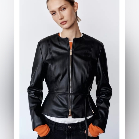 Zara Faux Leather Peplum Jacket - Picture 1 of 8